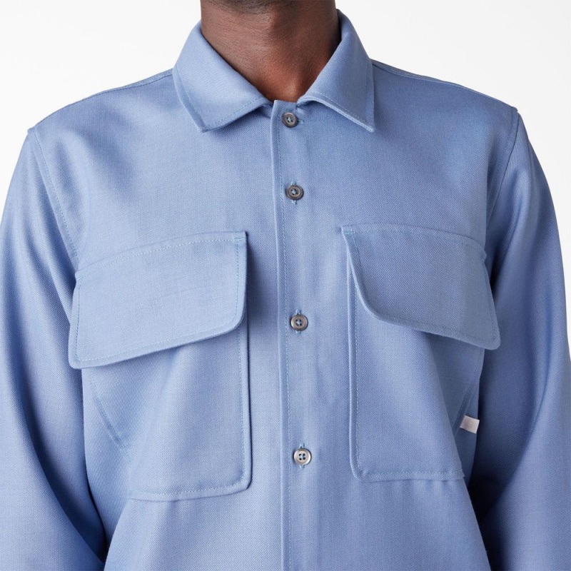 Blue Men's Dickies Premium Collection Boxy Shirt | WIV310748