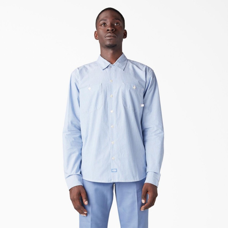 Blue Men's Dickies Premium Collection Service Shirt | FLH542837