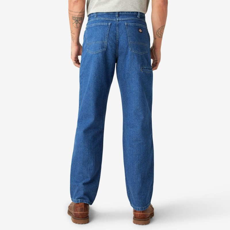 Blue Men's Dickies Relaxed Fit Double Knee Jeans | TAX859410