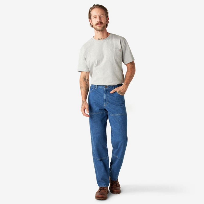 Blue Men's Dickies Relaxed Fit Double Knee Jeans | TAX859410