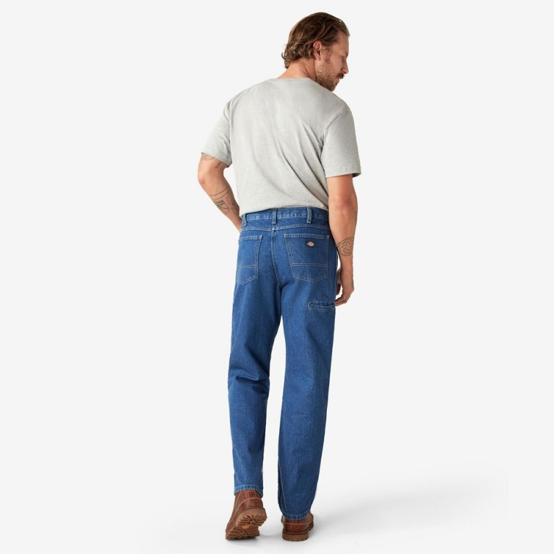 Blue Men's Dickies Relaxed Fit Double Knee Jeans | TAX859410