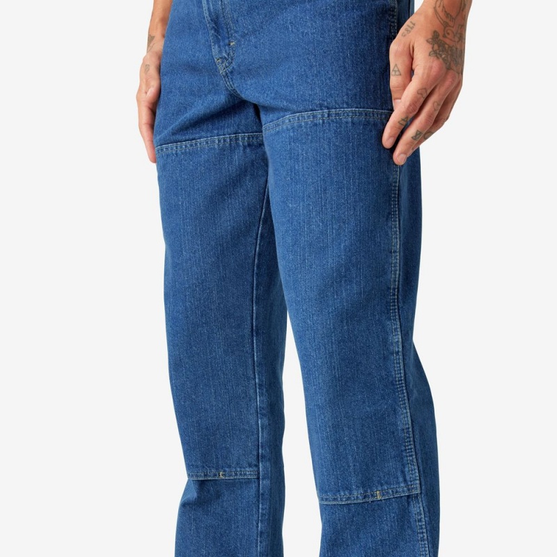 Blue Men's Dickies Relaxed Fit Double Knee Jeans | TAX859410