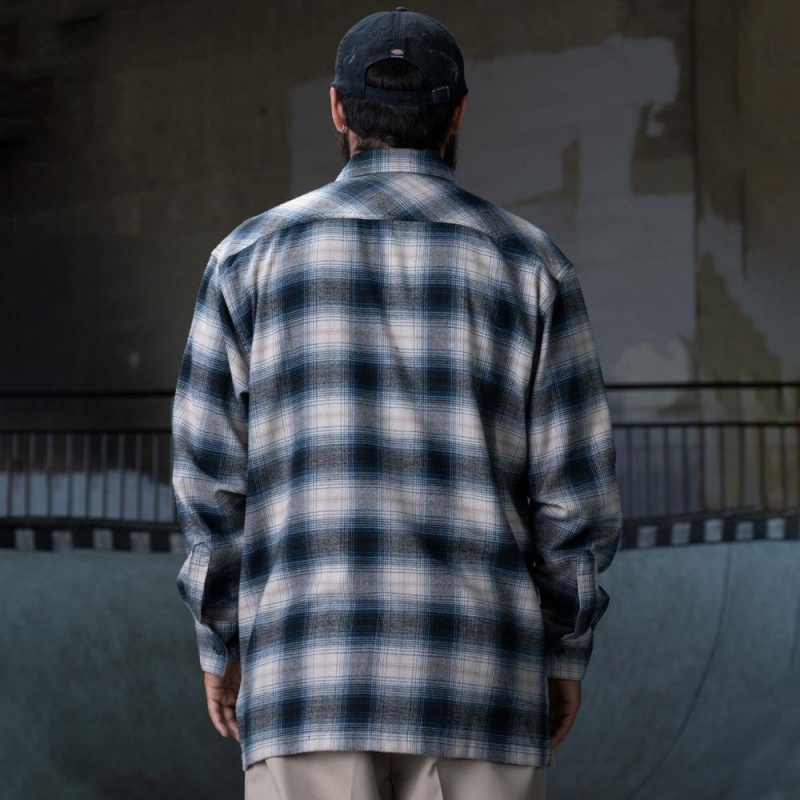 Blue Men's Dickies Ronnie Sandoval Brushed Flannel Shirt | PQC203716