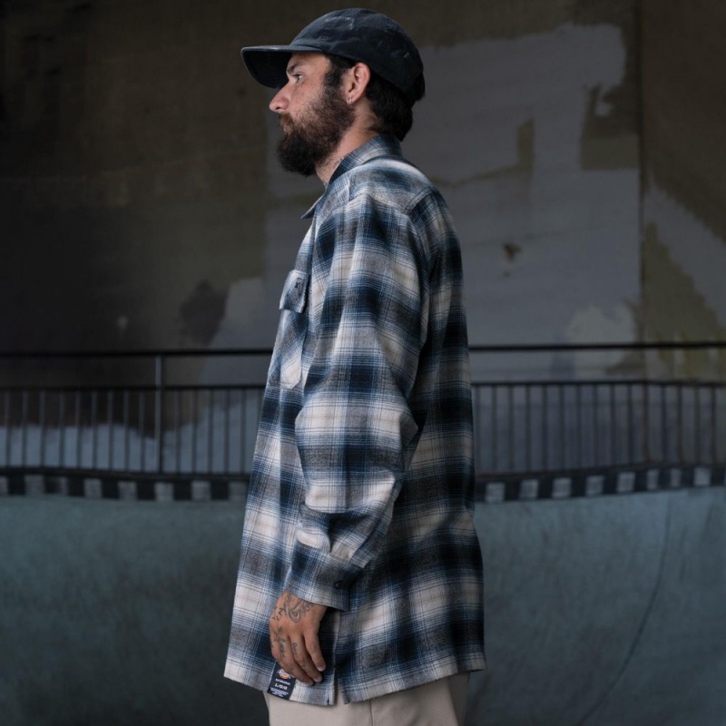 Blue Men's Dickies Ronnie Sandoval Brushed Flannel Shirt | PQC203716