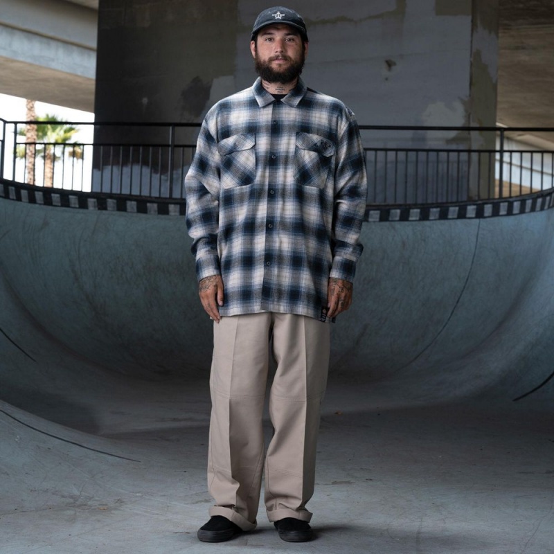 Blue Men's Dickies Ronnie Sandoval Brushed Flannel Shirt | PQC203716