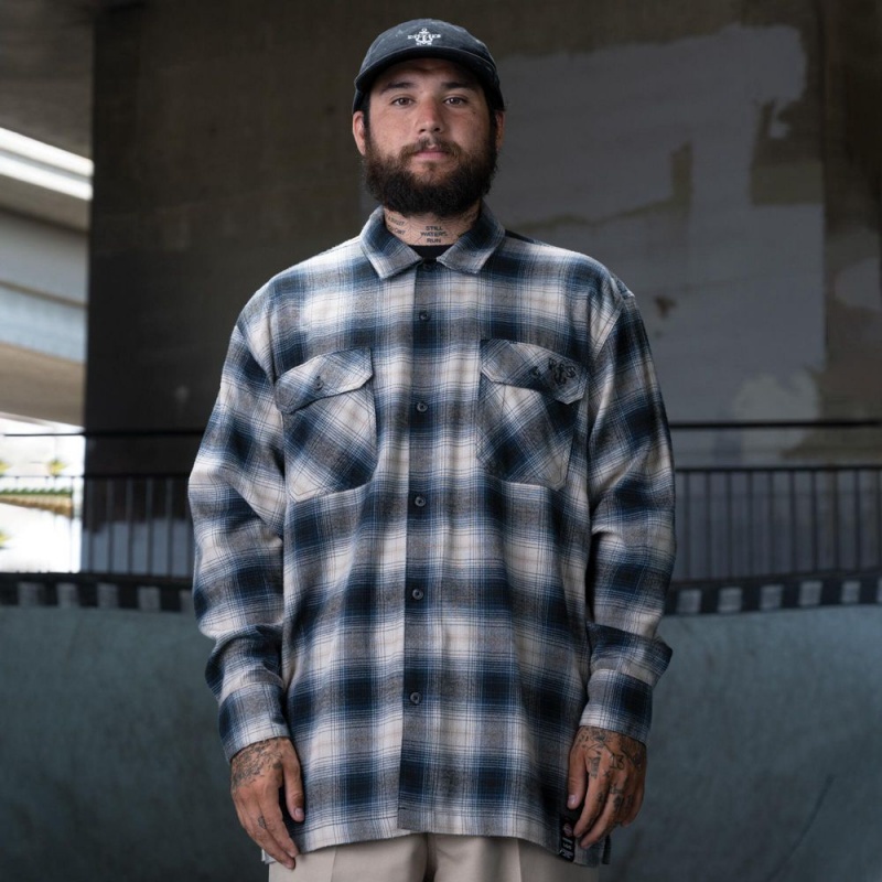 Blue Men\'s Dickies Ronnie Sandoval Brushed Flannel Shirt | PQC203716