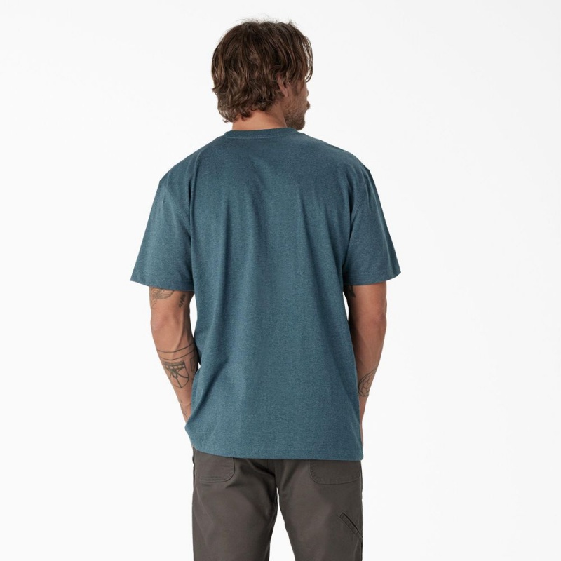 Blue Men's Dickies Short Sleeve Heavyweight Logo T-Shirt | LES982670