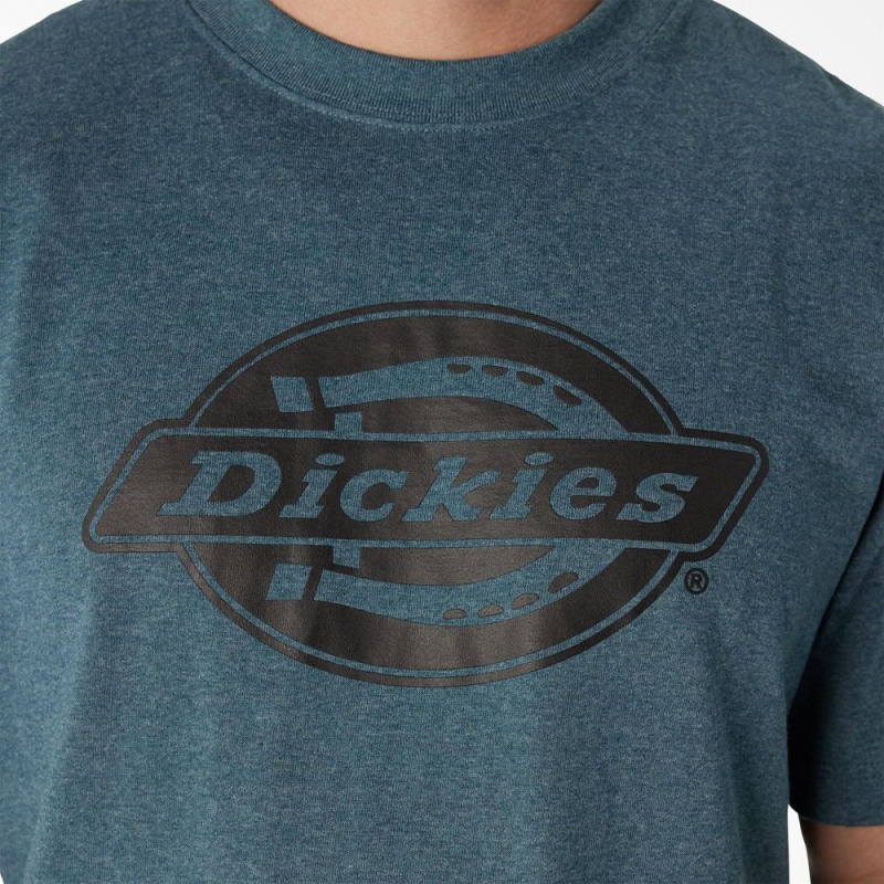 Blue Men's Dickies Short Sleeve Heavyweight Logo T-Shirt | LES982670