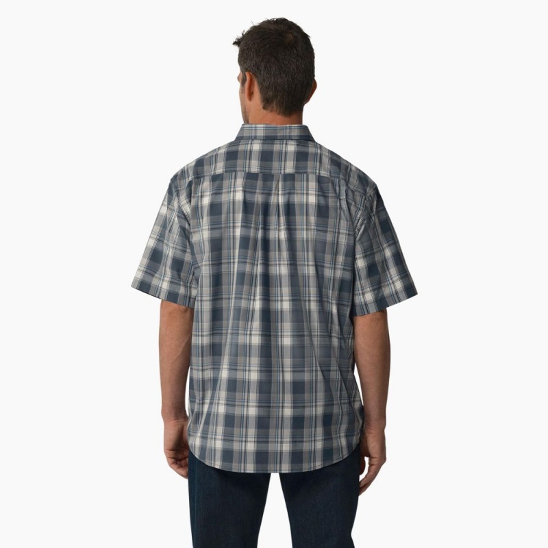 Blue Men's Dickies Short Sleeve Woven Shirt | TOU089637