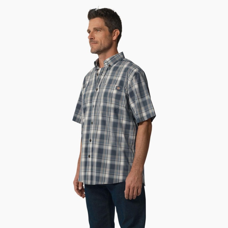 Blue Men's Dickies Short Sleeve Woven Shirt | TOU089637