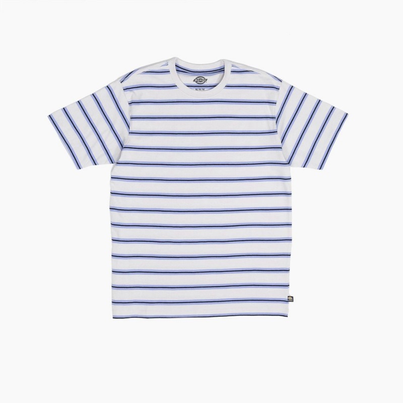 Blue Men\'s Dickies Skateboarding Striped T-Shirt | WUJ032479