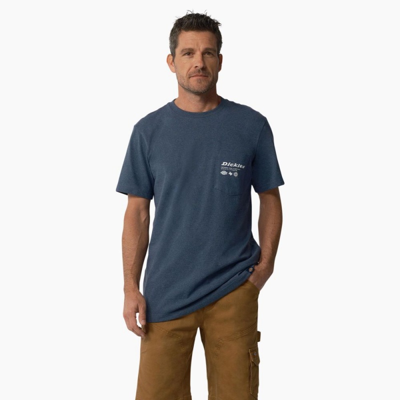 Blue Men's Dickies United By Work Graphic Pocket T-Shirt | TEB537846