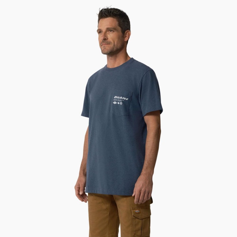 Blue Men's Dickies United By Work Graphic Pocket T-Shirt | TEB537846