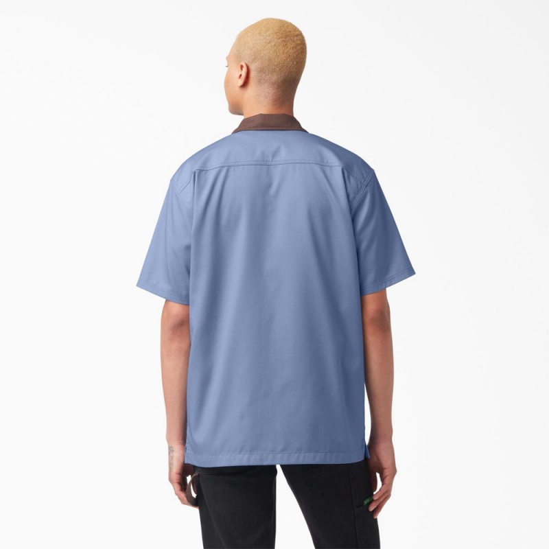 Blue Men's Dickies Vincent Alvarez Block Collar Work Shirts | NDC230968