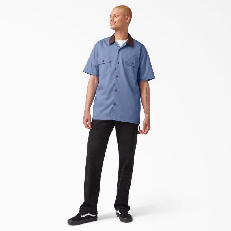 Blue Men's Dickies Vincent Alvarez Block Collar Work Shirts | NDC230968