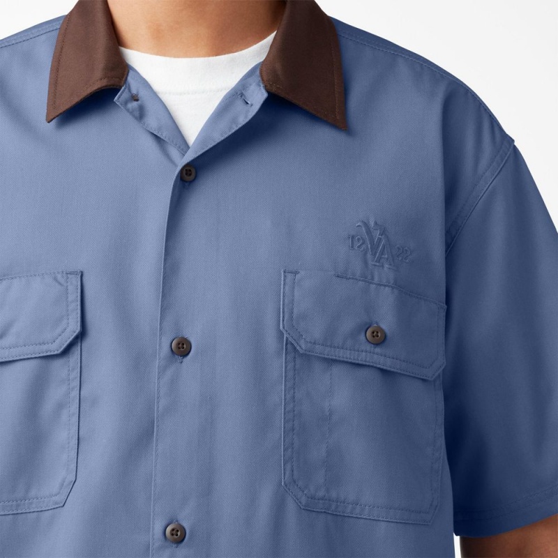 Blue Men's Dickies Vincent Alvarez Block Collar Work Shirts | NDC230968