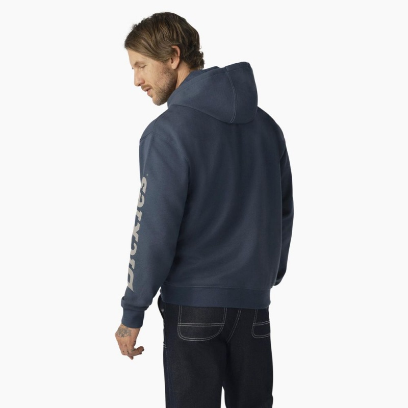 Blue Men's Dickies Water Repellent Sleeve Logo Hoodie | PKD872630