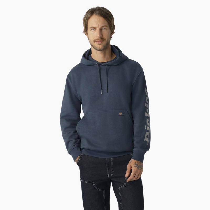 Blue Men's Dickies Water Repellent Sleeve Logo Hoodie | PKD872630