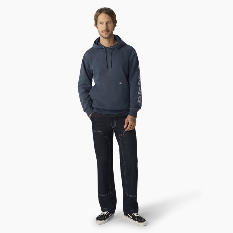 Blue Men's Dickies Water Repellent Sleeve Logo Hoodie | PKD872630