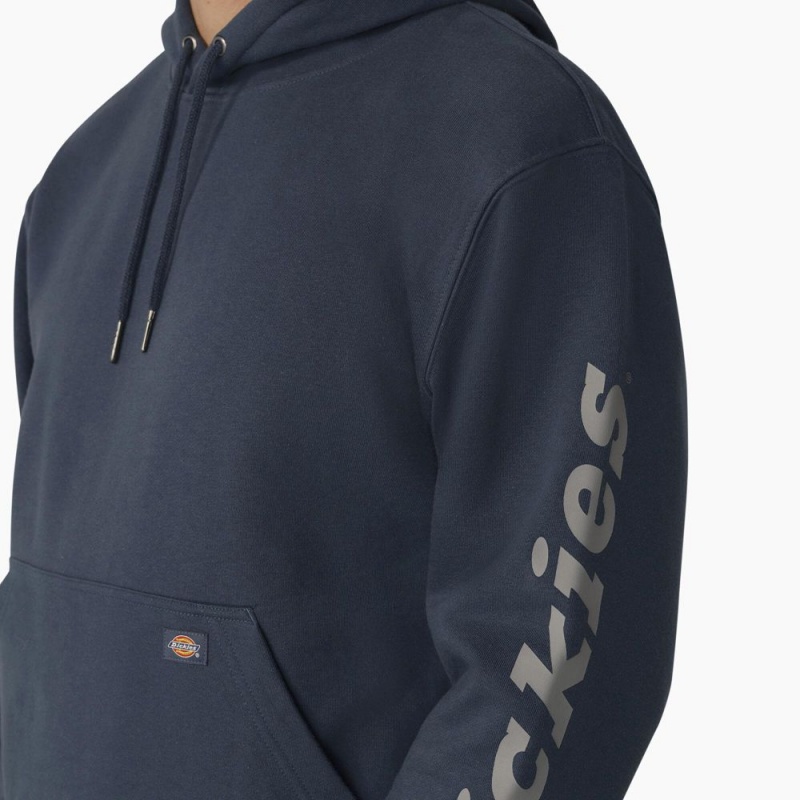 Blue Men's Dickies Water Repellent Sleeve Logo Hoodie | PKD872630