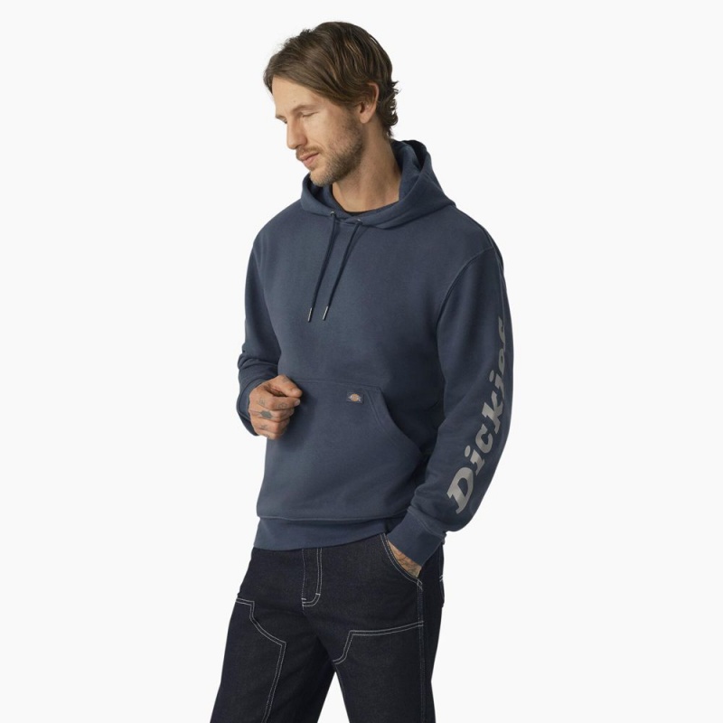 Blue Men\'s Dickies Water Repellent Sleeve Logo Hoodie | PKD872630