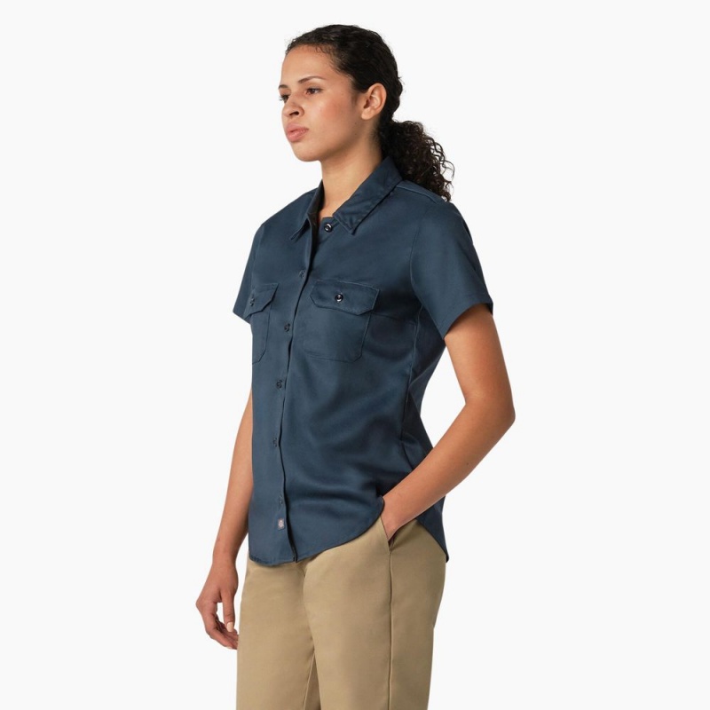 Blue Women's Dickies 574 Original Work Shirts | AXS692413