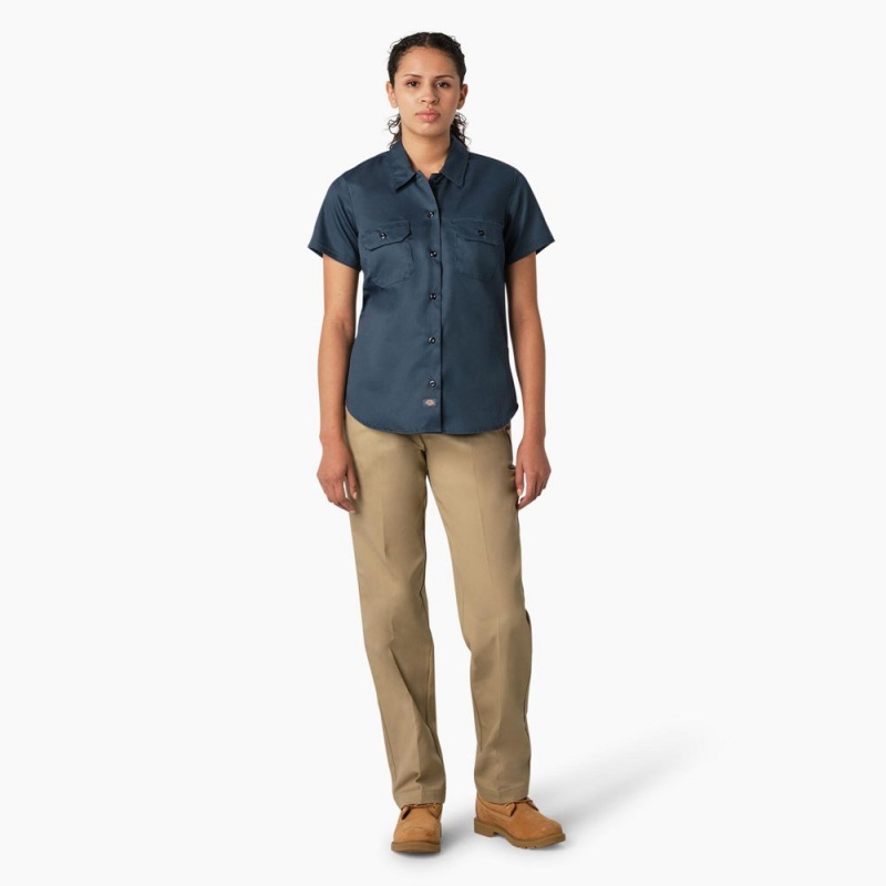 Blue Women's Dickies 574 Original Work Shirts | AXS692413