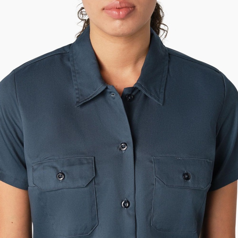 Blue Women's Dickies 574 Original Work Shirts | AXS692413