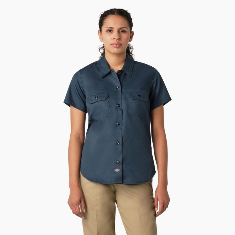 Blue Women\'s Dickies 574 Original Work Shirts | AXS692413