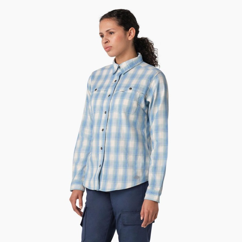 Blue Women's Dickies Cooling Roll-Tab Work Shirts | DIP814297