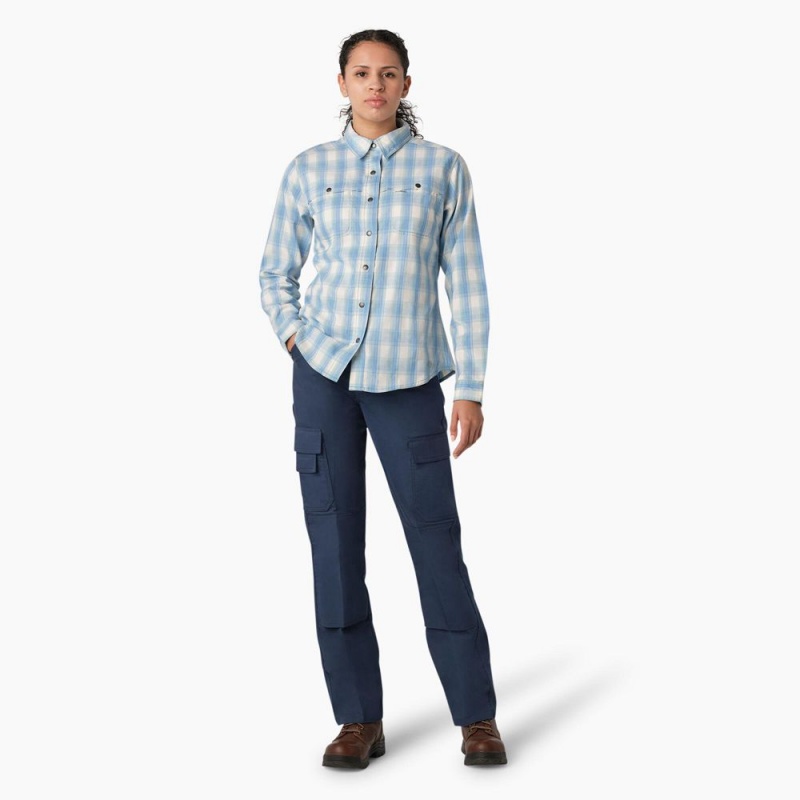 Blue Women's Dickies Cooling Roll-Tab Work Shirts | DIP814297