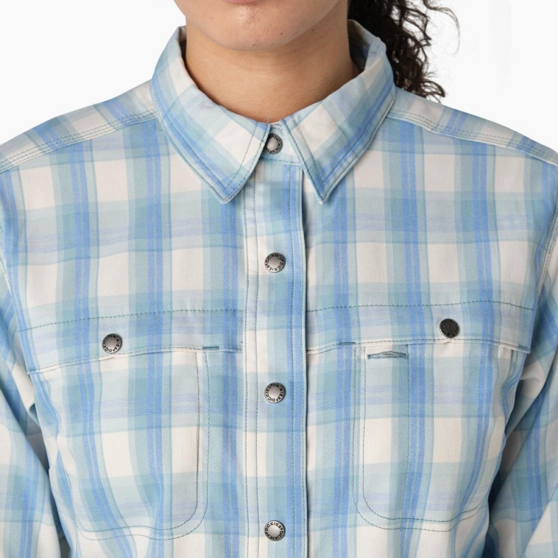 Blue Women's Dickies Cooling Roll-Tab Work Shirts | DIP814297