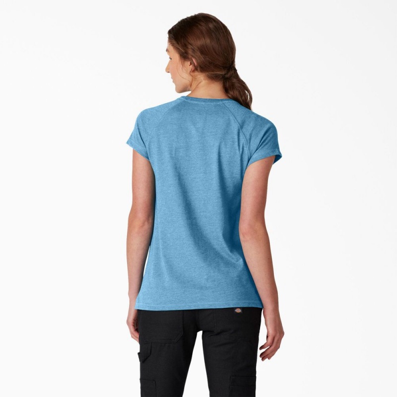 Blue Women's Dickies Cooling Short Sleeve Pocket T-Shirt | BCG832719