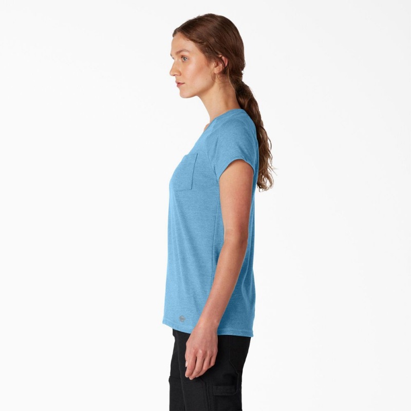 Blue Women's Dickies Cooling Short Sleeve Pocket T-Shirt | BCG832719