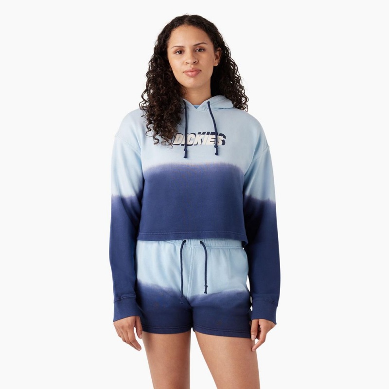 Blue Women\'s Dickies Cropped Ombre Hoodie | PUS915678