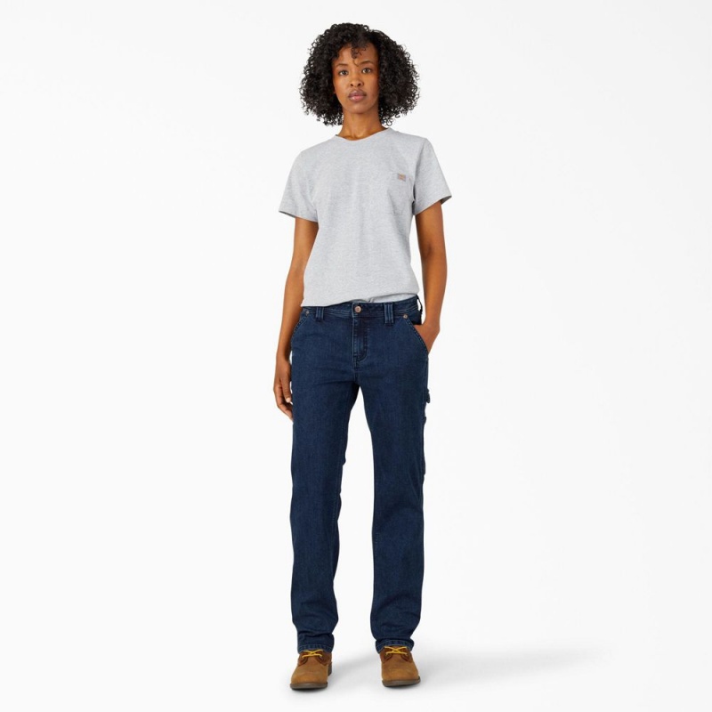 Blue Women's Dickies FLEX Relaxed Fit Carpenter Jeans | RBS598071