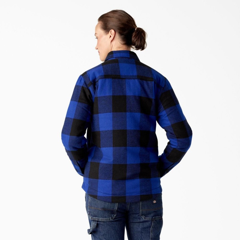 Blue Women's Dickies Flannel High Pile Fleece Lined Chore Coat Jacket | UDC253178