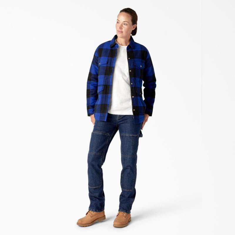 Blue Women's Dickies Flannel High Pile Fleece Lined Chore Coat Jacket | UDC253178