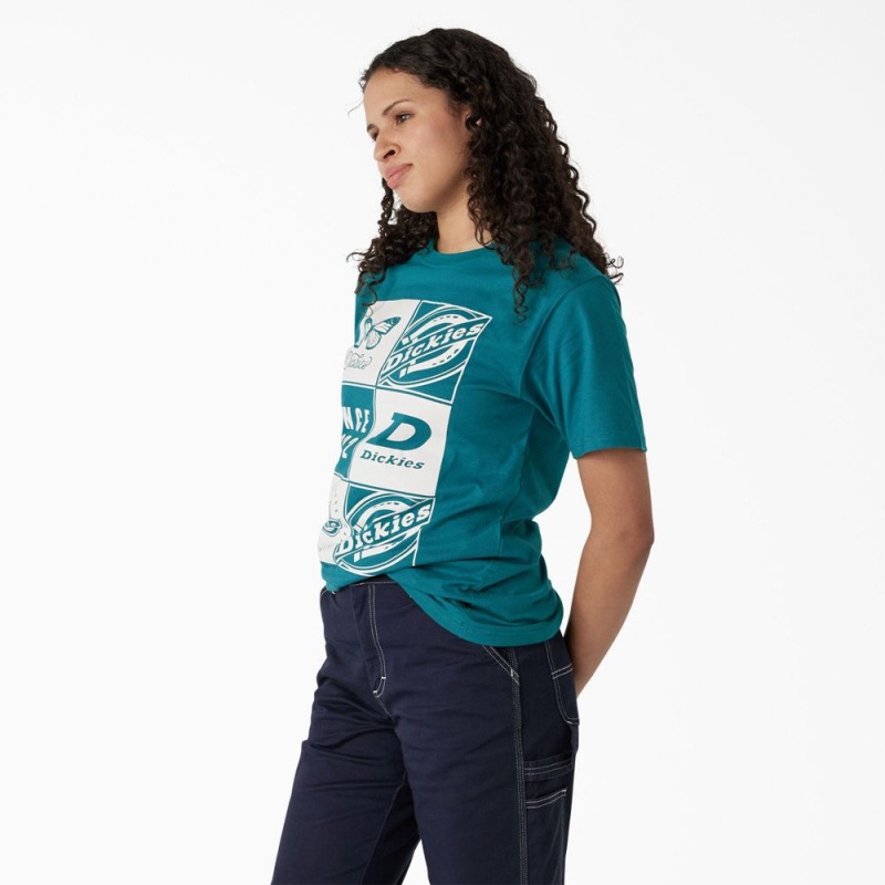 Blue Women's Dickies Graphic Band T-Shirt | GAO538129