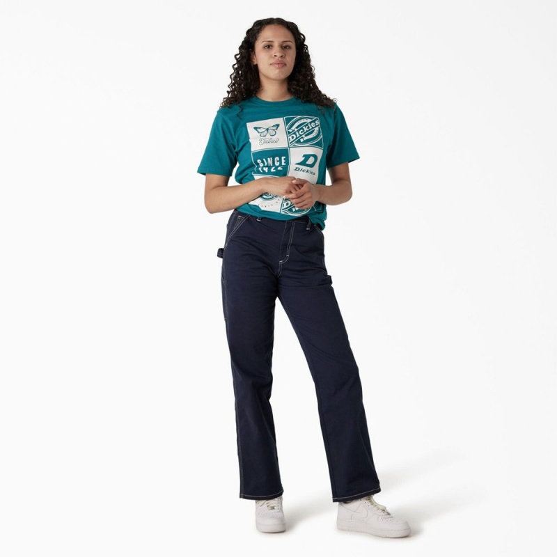 Blue Women's Dickies Graphic Band T-Shirt | GAO538129