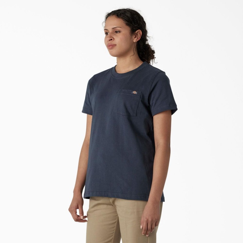 Blue Women's Dickies Heavyweight Short Sleeve Pocket T-Shirt | UMI312694