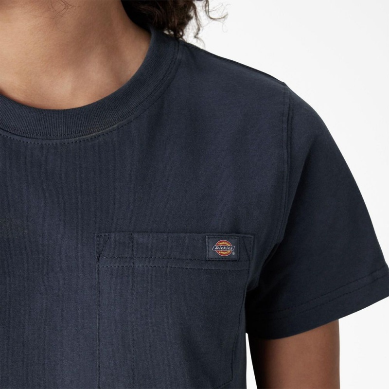 Blue Women's Dickies Heavyweight Short Sleeve Pocket T-Shirt | UMI312694