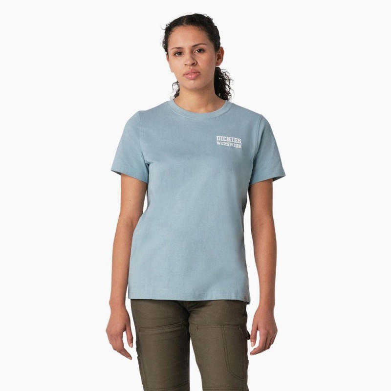 Blue Women's Dickies Heavyweight Workwear Graphic T-Shirt | CDZ302851