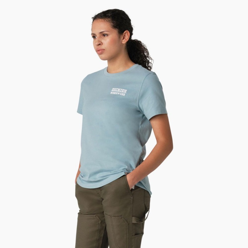 Blue Women's Dickies Heavyweight Workwear Graphic T-Shirt | CDZ302851