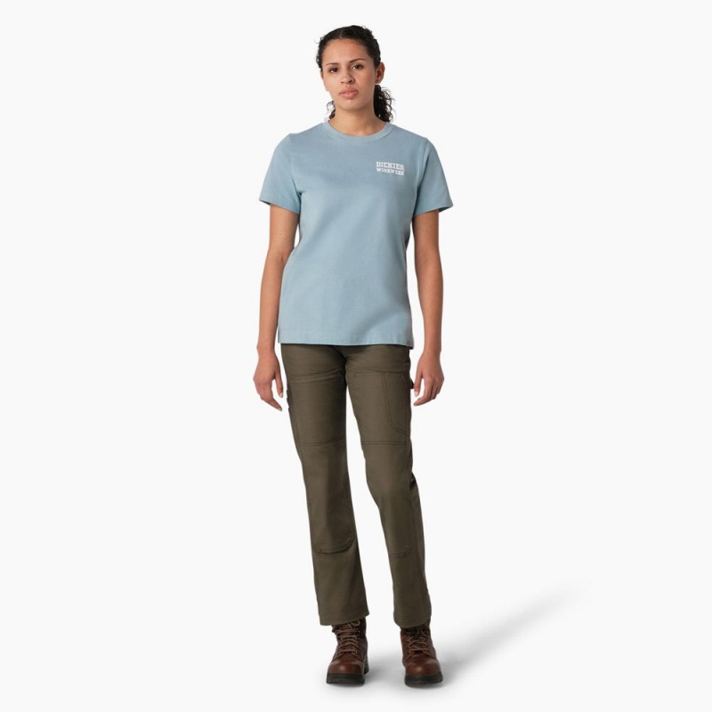 Blue Women's Dickies Heavyweight Workwear Graphic T-Shirt | CDZ302851