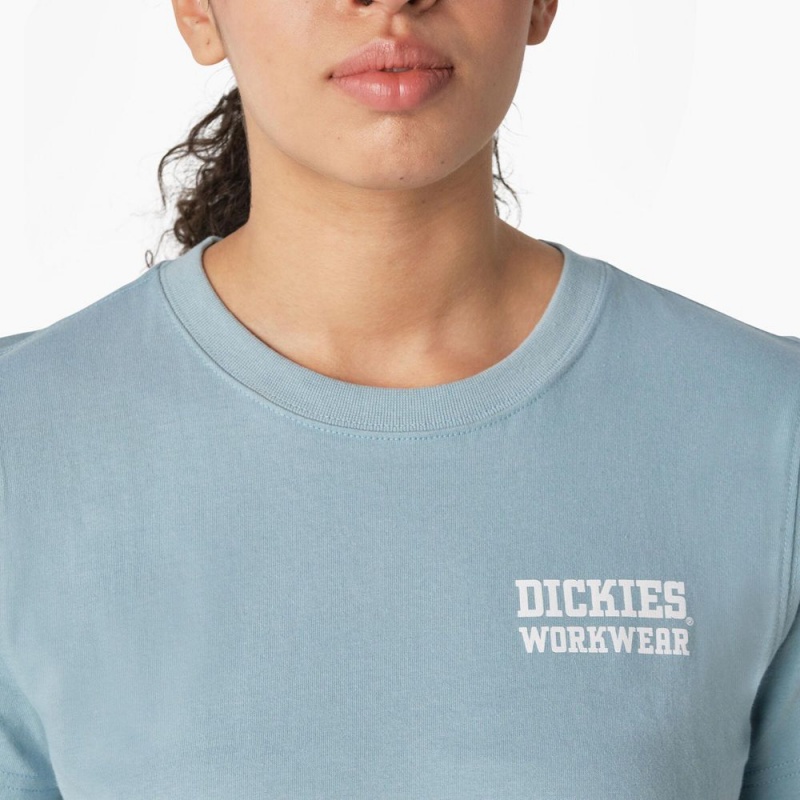 Blue Women's Dickies Heavyweight Workwear Graphic T-Shirt | CDZ302851