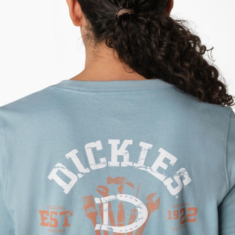 Blue Women's Dickies Heavyweight Workwear Graphic T-Shirt | CDZ302851