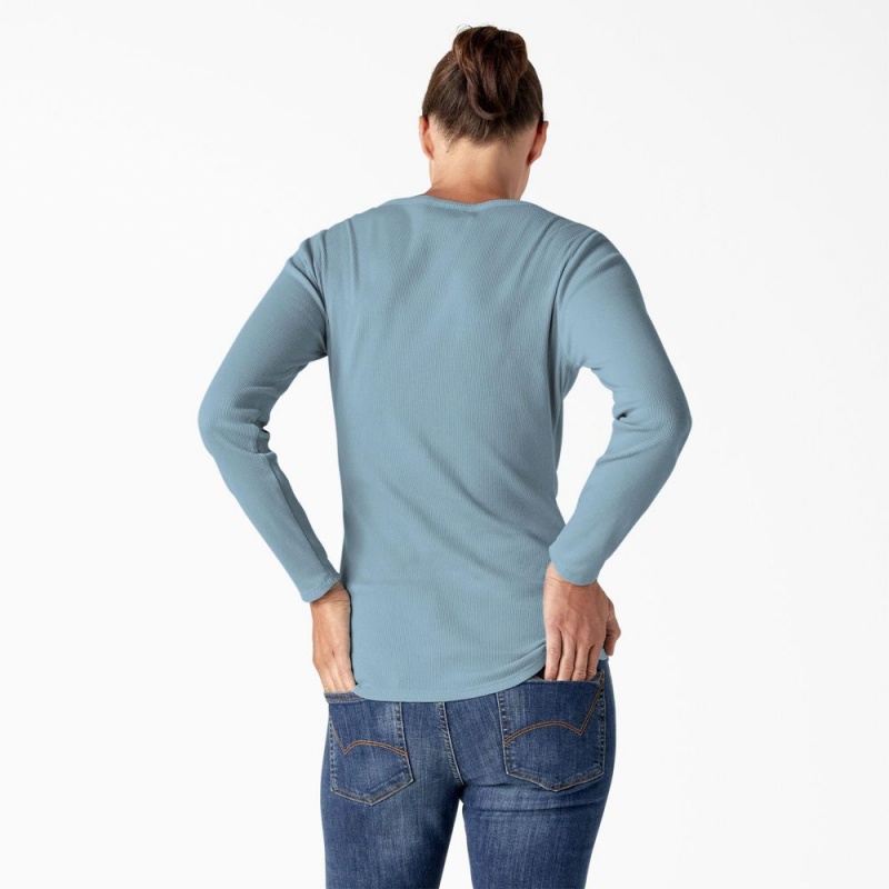 Blue Women's Dickies Henley Long Sleeve T-Shirt | MFY305724