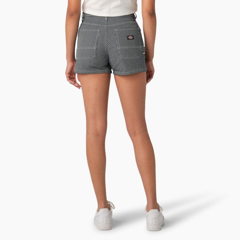 Blue Women's Dickies Hickory Stripe Carpenter Shorts | VKP617308