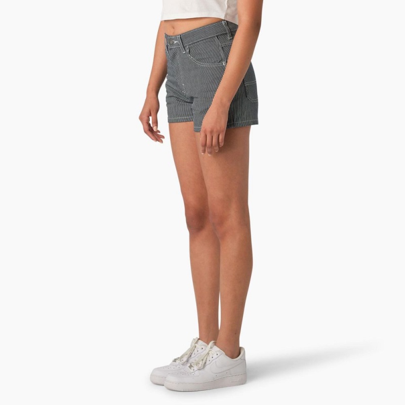 Blue Women's Dickies Hickory Stripe Carpenter Shorts | VKP617308